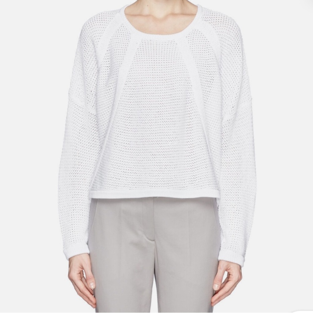 Helmut Lang White Plov Open Knit Fine Cord Pullover Sweater Size S